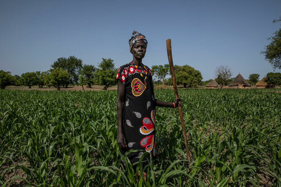 Alek, 45, in her farm in Twic country, Warrap state, where WFP has introduced drought-resistant cassava