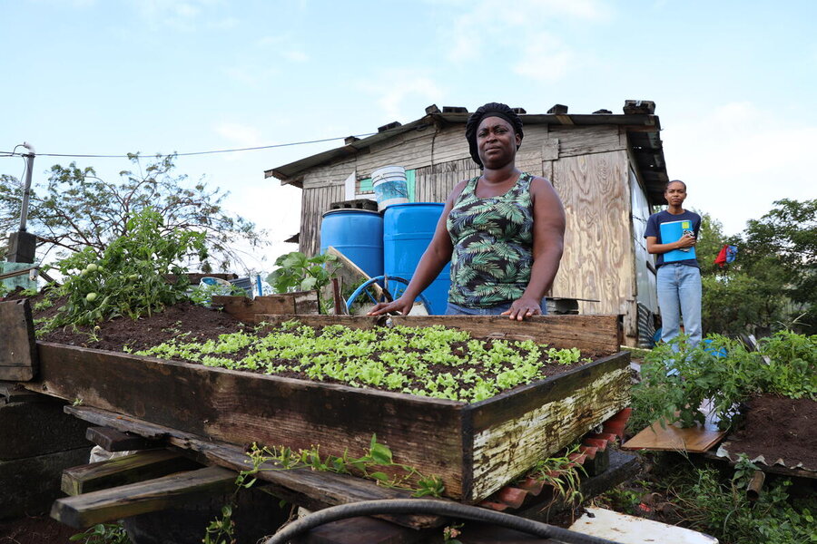 In Saint Vincent and the Grenadines is able to grow vegetables in her backyard thanks to a WFP-supported Government training programme