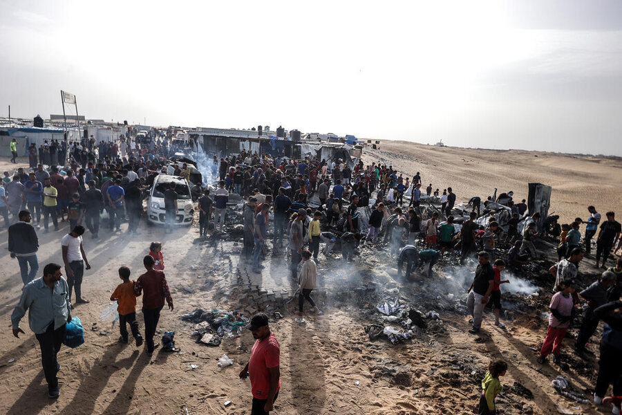 Internally displaced people in Rafah after an airstrike in late May