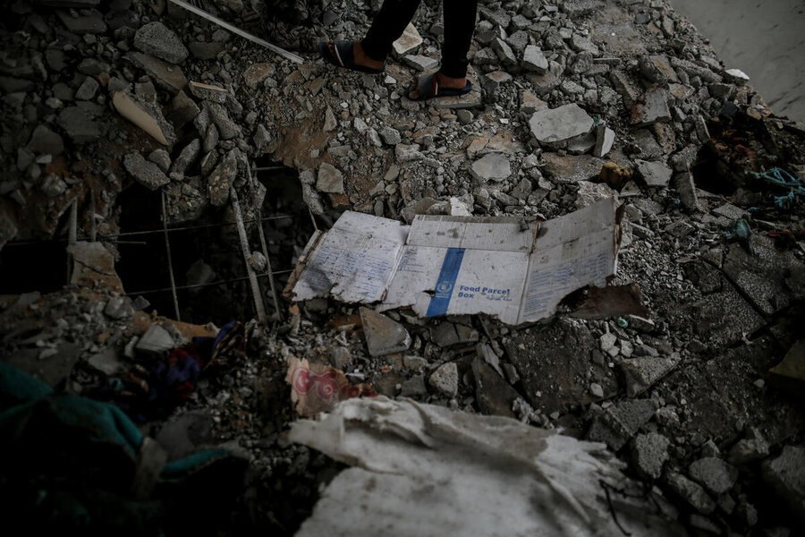 WFP box in a destroyed building