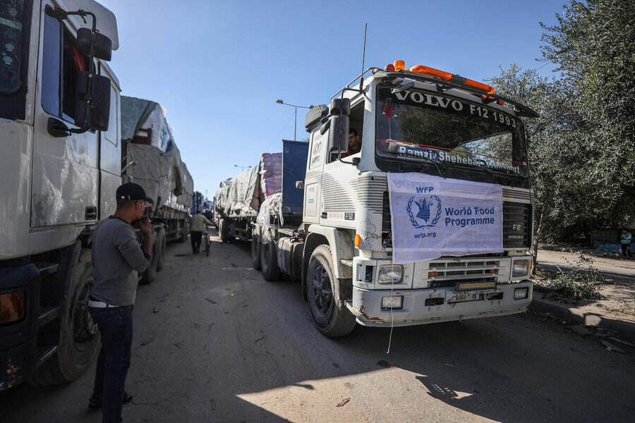 A truck carrying food assistance from Rafah Border to Gaza City